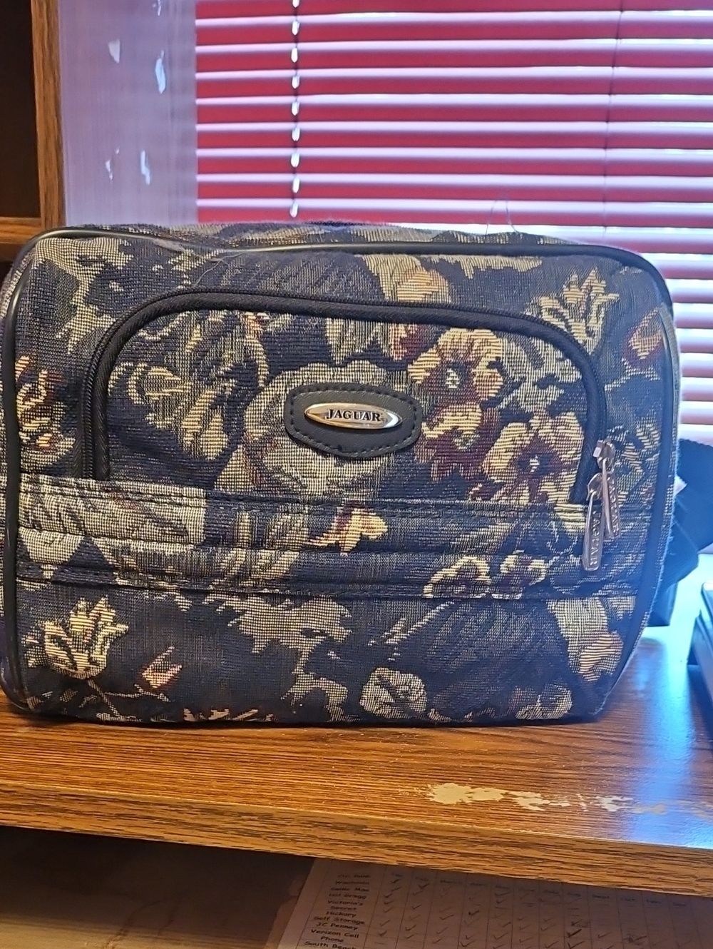 Jaguar Floral Toiletry Bag in Navy and Beige